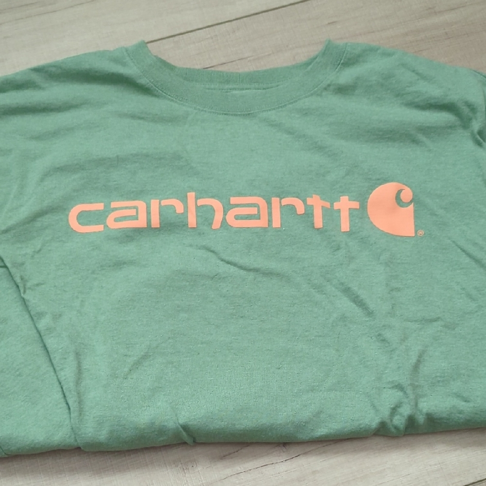 Men's Carhartt Mint Green Tee with Peach Logo